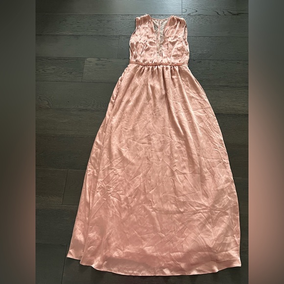 Womens H&M silky satin long powder pink dress Sz 10 - Picture 3 of 14
